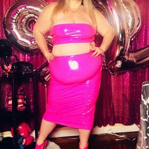 NEW Plus Pink PU Leather Tube Top & Long Skirt Set